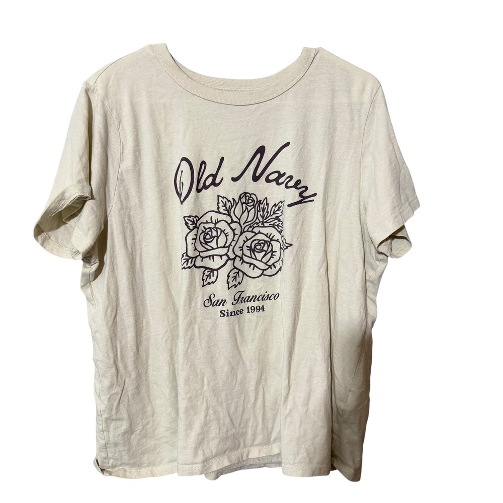 Old Navy Everywear Graphic Tee XL Beige‎ Rose Floral Shirt